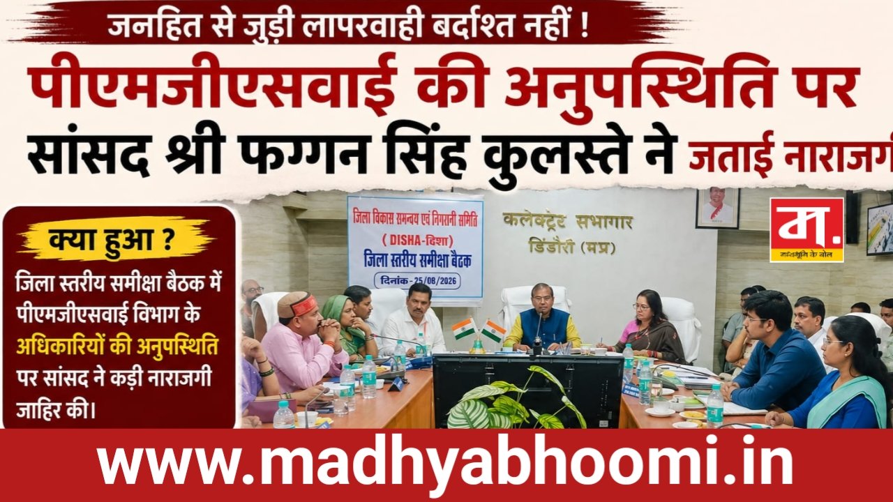 Dindori News| पीएमजीएसवाई की अनुपस्थिति पर सांसद फग्गन सिंह कुलस्ते ने जताई नाराजगी, कार्रवाई के निर्देश
