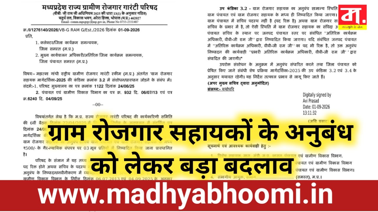 ग्राम रोजगार सहायकों के अनुबंध को लेकर बड़ा बदलाव, अब सचिव की गैरमौजूदगी में जनपद स्तर पर होगा अनुबंध