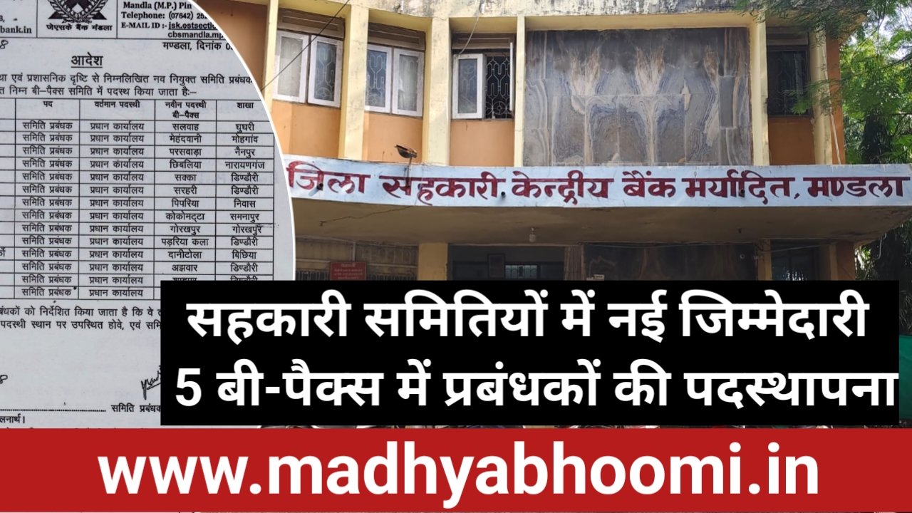बी-पैक्स समितियों में नए प्रबंधकों की पदस्थापना, डिंडौरी की 08 समितियों को मिले नए समिति प्रबंधक