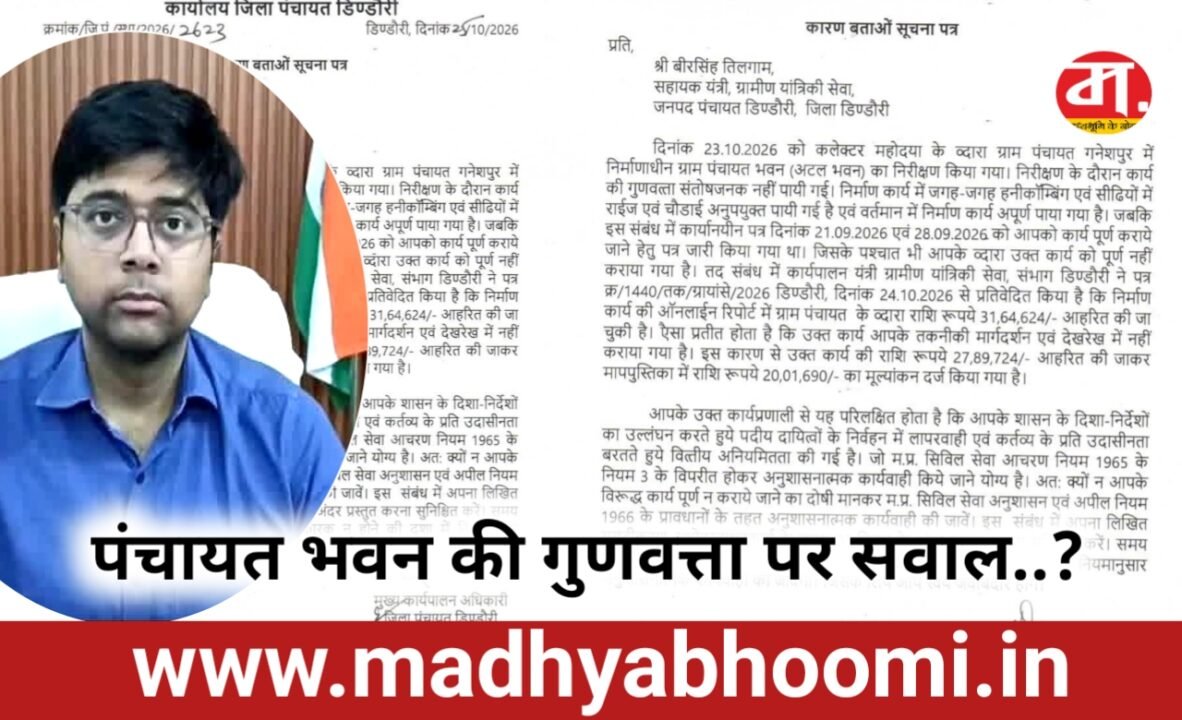 निरीक्षण में खुली पंचायत भवन निर्माण की पोल: सहायक यंत्री और उपयंत्री को कारण बताओ नोटिस जारी 