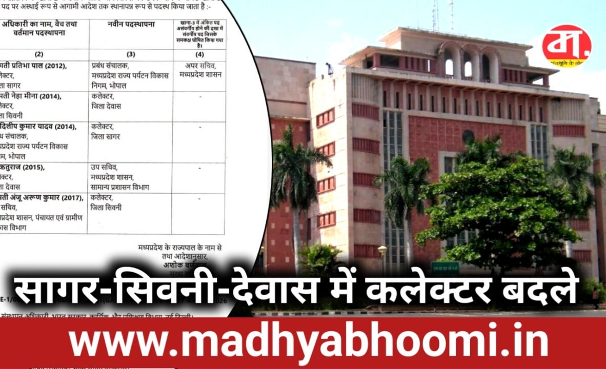 मध्यप्रदेश में पांच आईएएस अधिकारियों की नई पदस्थापना, सागर-सिवनी-देवास में कलेक्टर बदले